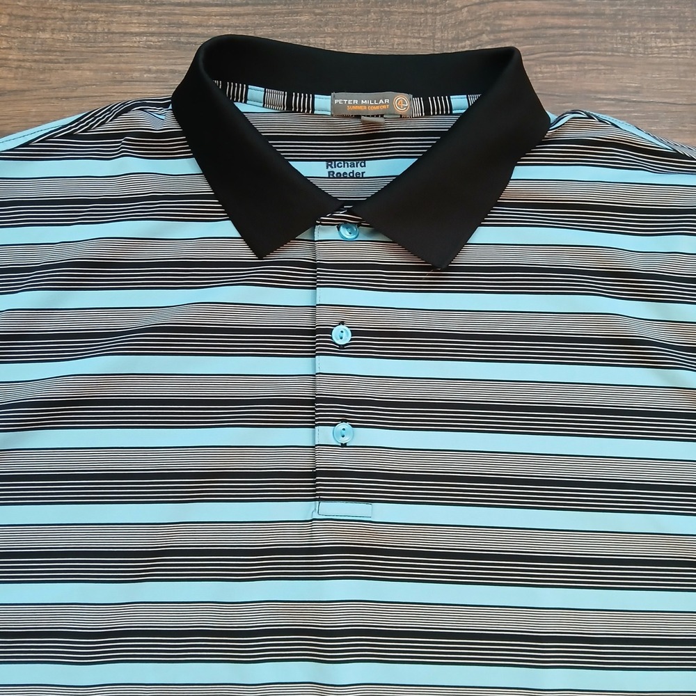 Peter Millar Mens‎ 2XL XXL Black Striped Golf Summer Comfort Performance Jersey